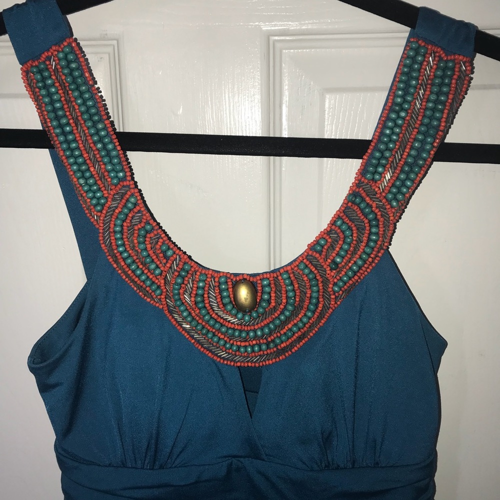 Boho beaded blue dress
